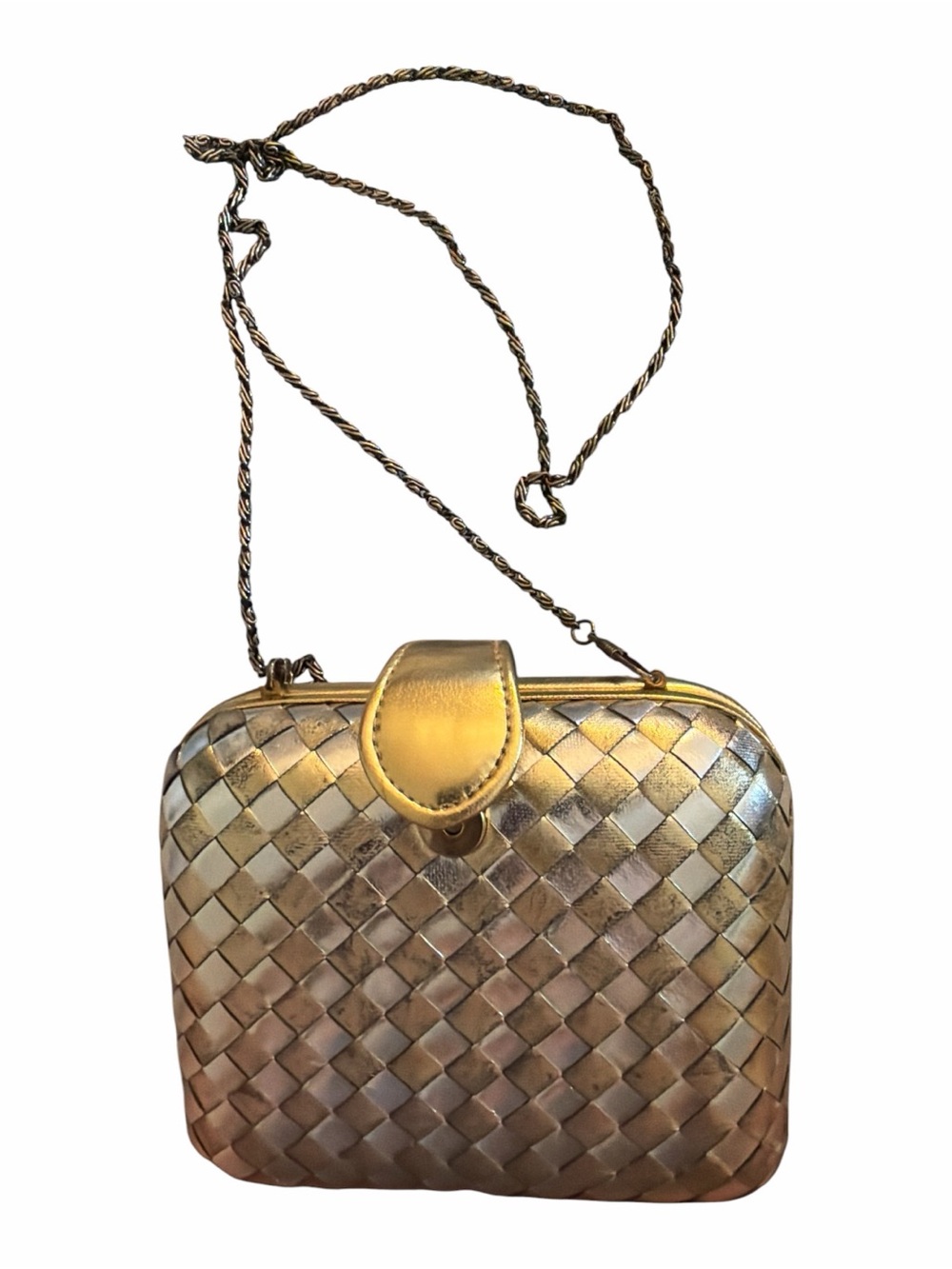 Vintage Delill Gold Silver Woven Chain Crossbody Clutch Evening Bag